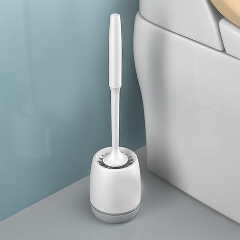 Brosse WC, Brosse de Toilette en Silicone,Balayette WC en Silicone Antibactérienne à Séchage Rapide, Brosse Toilettes à Manche Long, Montage Mural au Sol, Gris (1/5)
