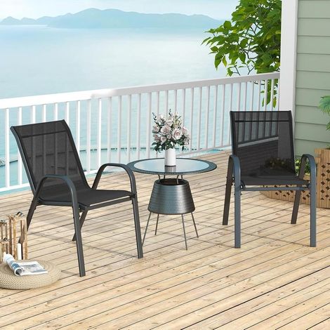 Lot de 2 Chaises de Jardin Empilables en Métal Assises Repas d'Extérieur pour Balcon Terrasse et Bord de Piscine Noir (1/5)