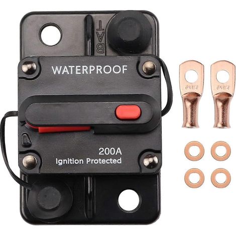 Disjoncteur 200 A, étanche, fusible en ligne réarmable manuellement, compatible avec les onduleurs 200 A 12 V-48 V CC et les moteurs de chariots électriques pour bateaux. (1/5)