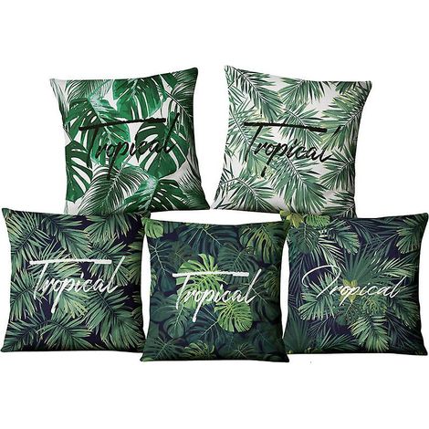 Lot de 5 taies d'oreiller en velours vert 45 cm x 45 cm (1/5)