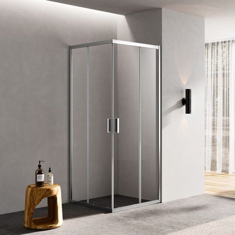 Rue Du Bain – Paroi de douche angle 90 cm – Verre transparent 6 mm – Aluminium mat – 2 portes coulissantes avec joint magnétique – Installation sur receveur carré (1/4)