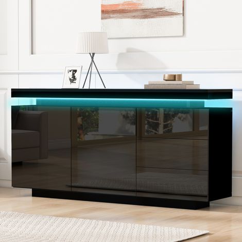 MEUBLIV Vitrina LED negra 50x40x180 cm – estantes de vidrio, almacenaje, montaje necesario (1/5)