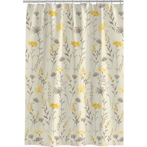 Rideau de douche 200x200cm Polyester Imperméable Beige Jaune Aavec Crochets Décoration de Salle de bain (1/4)