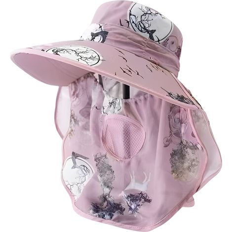 Chapeau de soleil pliable pour femme, idéal pour la pêche et les cheveux longs. Large bord et rabat amovible pour une protection UV optimale.