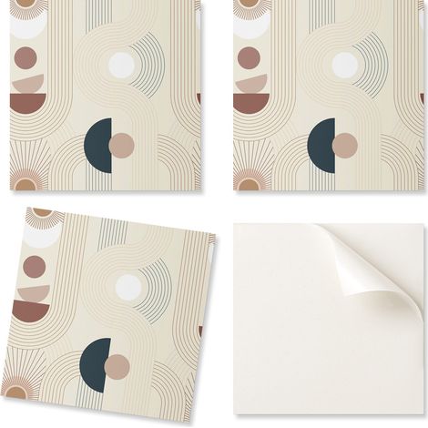 Paquete de baldosas de vinilo autoadhesivas con estampado de l铆neas y formas abstractas, 9x30x30 cm.