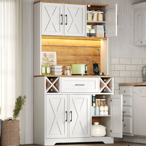 Credenza da cucina alta 105 x 40 x 180 cm con LED e portabottiglie OKMYHOME (1/5)