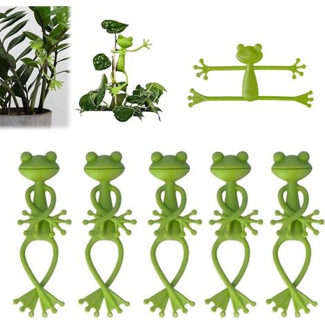 Lot de 6 supports pour plantes grimpantes en forme de grenouille, avec bras flexibles et pince décorative. Convient aux pothos, monsteras et autres plantes grimpantes d'intérieur. Vert. Hauteur : 14 c (1/5)