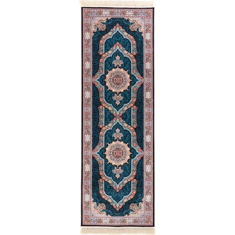 Tapis persan Ariane  - 200x100cm, Rectangular - 100% Acrylique - Tissé - Bleu foncé