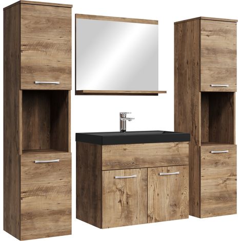 Badezimmer Badmöbel-Set Montreal XL 60cm Schwarze Waschbecken -