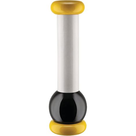 Alessi MP0210 1 Macinasale, Pepe e Spezie in Legno di Faggio, Giallo, Nero e Bianco, 100 Values Collection, Acciaio (1/2)