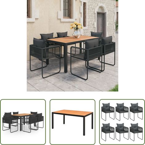 vidaXL Terrassenset - 7-tlg. Garten-Essgruppe PVC Rattan Schwarz und Braun (1/5)