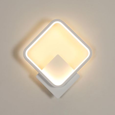 Applique murale intérieure, applique murale moderne carrée blanche 12W, applique murale en aluminium blanc chaud 3000k pour chambre à coucher salon salle de bain escalier, (1/4)
