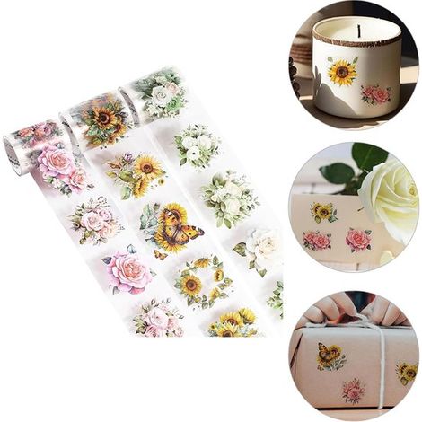 3 Rollen Blumenaufkleber，dekoratives Klebeband für Scrapbooks，wunderschönes Masking Tape，geeignet für Scrapbooks，Laptops und Skateboard-Alben (1/4)
