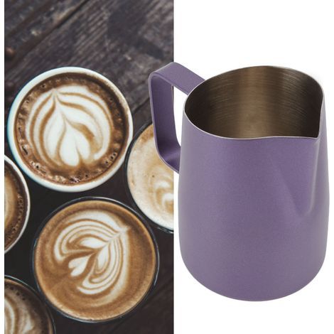 Pitcher à lait inox 600ML pour café mousseux, bec verseur précis, idéal barista, couleur violet professionnel. (1/5)