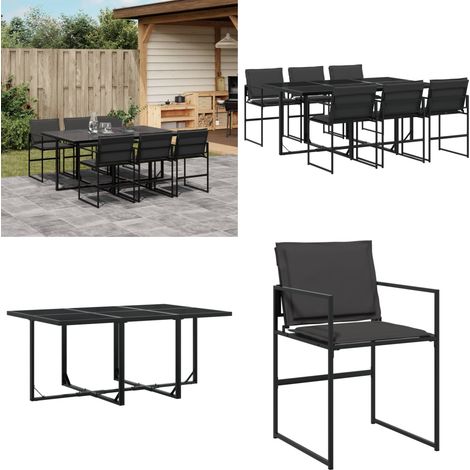Ensemble à manger de jardin 7 pcs avec coussins noir textilène - Salon De Jardin - Mobilier De Jardin - Set De Jardin - Table De Jardin - Chaises De Jardin - Home & Living (1/5)