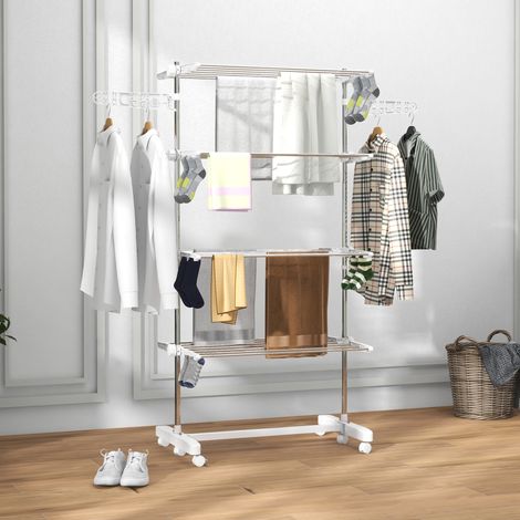 MEUBLIV Stendibiancheria pieghevole 142 x 55 x 172 cm bianco - 4 livelli con ruote (1/5)