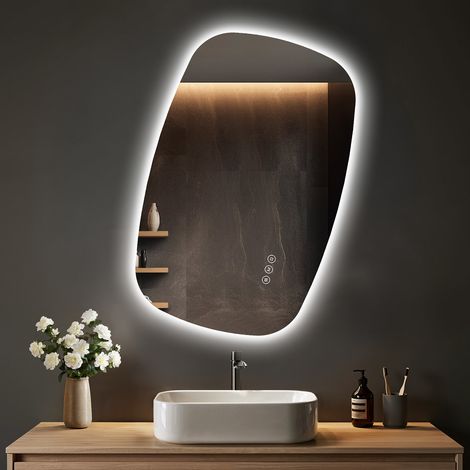 S'AFIELINA 80×50 cm Miroir de Salle de Bain LED Ovale – Commande Tactile, Dimmable avec 3 Couleurs de Lumière, Anti-Buée,Montage Horizontal & Vertical