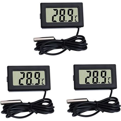 Thermomètre 2 mètres noir Mini Thermomètre Moniteur de température de thermomètre LCD numérique avec sonde externe pour voiture/réfrigérateur/aquarium/réservoir de poissons/chambre (3 pièces noir) (1/5)