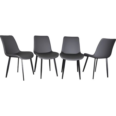 CHICFURN Set de 4 sillas de comedor de cuero regenerado gris con respaldo ergonómico, patas de metal negro y montaje rápido para hogar, oficina o restaurante (1/5)