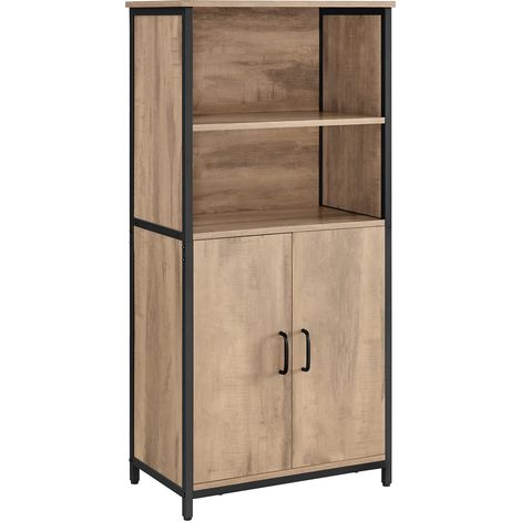 Meuble de Rangement, Buffet, Bibliothèque, 2 Compartiment Ouverts, Étagères Réglables, Cadre en Acier, pour Salon, Cuisine, Bureau, Couleur Chêne Marron et Noir LSC066B50 (1/5)