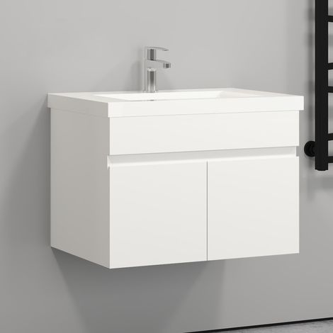 Acezanble 59(L)x38,5(W)x40(H)cm Acezanble meuble Salle de Bain blanc 2 portes avec une vasque à suspendre pour un gain d'espace optimal avec un maximum d'espace intérieure. (1/5)