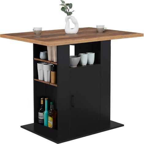 Idmarket – Îlot central 110 cm bois noir effet bois foncé – Meuble bar avec rangements – Plateau 110 x 80 cm – Panneaux de particules robustes