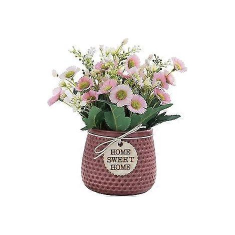 Plante artificielle rose en forme de marguerite avec pot en céramique pour intérieur et extérieur - Décoration de table (1/3)