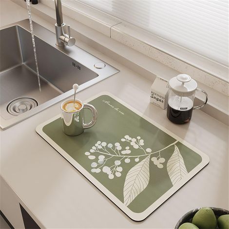 Tapis Egouttoir Vaisselle Cuisine, Motif Feuilles de Sechage Antidérapant d Evier d'égouttement Absorbant (30x40cm,Branche d'arbre) Branche D'arbre 30x40cm'30x40cm Branche D'arbre'Branche D'arbre'30x4