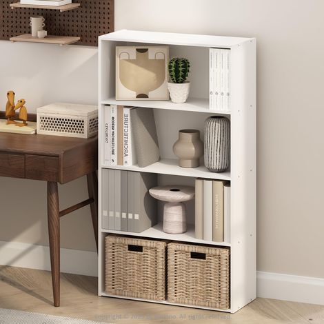 Étagère, Bibliothèque À 4 Niveaux avec Étagère Ouverte, 24 x 60 x 106 cm, Idéale pour Le Salon, La Chambre Ou Le Bureau, Blanche. (1/5)