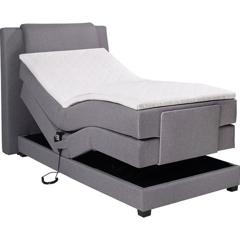 Ensemble complet boxspring tête de lit + sommiers relaxation électrique + matelas + surmatelas - 100 x 200 cm - Tissu - Gris clair - CASTEL II  de PALACIO