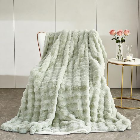 Luxury Synthetic Rabbit Plush Blanket - Soft and Thick, Comfortable Throw for Sofa, Warm and Fluffy Blanket, Loop Blanket for Bed and Living Room (Green, 50x50cm) (1/5)