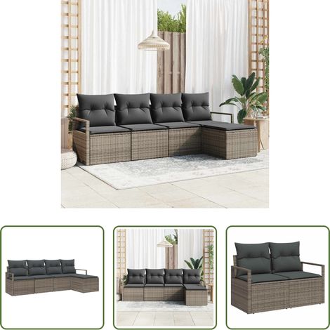 Poly-Rattan - Sofa Set mit Kissen mit Speicher 5 pcs Grau Poly-Rattan (1/5)