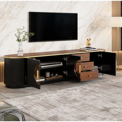 REDOM - Mueble TV -180x40x46 cm - 3 cajones y 3 puertas pasacables integrado - MDF - negro (1/5)