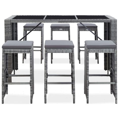 Maison Exclusive - 7-tlg. Gartenbar-Set mit Auflagen Poly Rattan