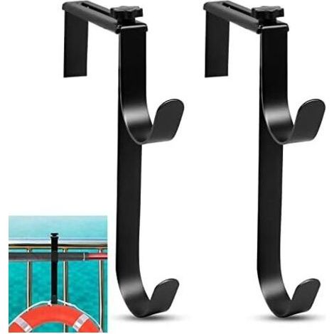 2Pcs Crochet pour Poteau Piscine Ajustable, Double Piscine, clôture équipement Tuyau (Noir) - (1/5)