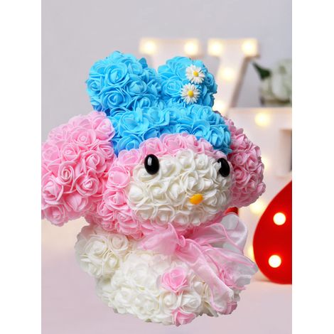 1 lapin rose multicolore bleu de Noël 33 cm, décoration pour la maison, le festival, la fête des enfants (1/4)