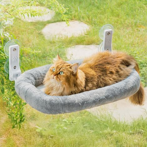Hamac élégant pour Chat à fenêtre Pliable \u2013 Lit en Peluche pour Chat avec Housse épaisse Amovible, Structure en Acier Stable Jusqu‘à 18 kg (Gris, M)