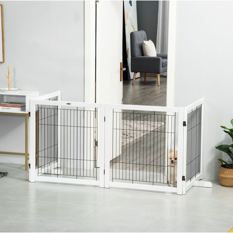 Faltbares Hundesicherheitsgitter mit 4 Paneelen aus Holz und Stahl 305 x 35,5 x 82 cm OKMYHOME (1/5)