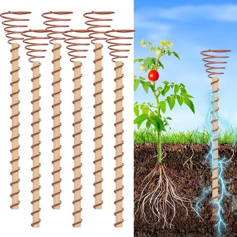 Set mit 6 Kupfer-Gartenantennen, 30 cm, Elektrokultur-Pflanzenstäben, Kupferdraht für Gartenstäbe, Kupfer-Spannringen, Stützstangen für elektrische Spule (6)