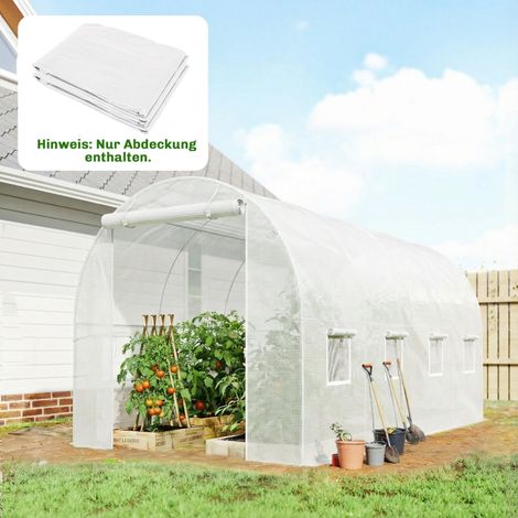 Film de serre 4x2 m blanc, imperméable, protection UV, polyéthylène indéchirable, avec porte et 8 fenêtres