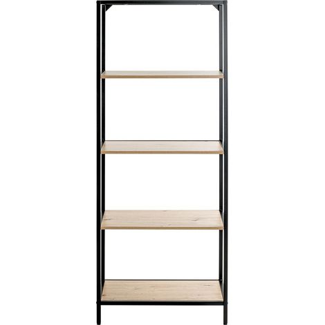 Meuble étagère, meuble de rangement en bois coloris chêne et métal noir -longueur 64 x profondeur 35 x hauteur 167 cm (1/5)