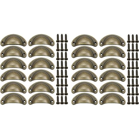 Poignée en forme de coquillage, poignée de meuble vintage, lot de 24 boutons de porte décoratifs rétro pour placards de cuisine, tiroirs et armoires, avec 48 vis. Poignée en laiton antique. (1/5)