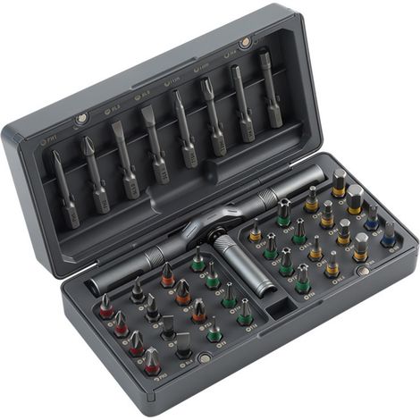 Jeu de Tournevis à Cliquet 42 en 1, Tournevis Précision Magnétiques avec Poignée à Cliquet en T Amovible, Ensemble d'embouts multi avec étui de Rangement, Outils de Réparation (1/5)