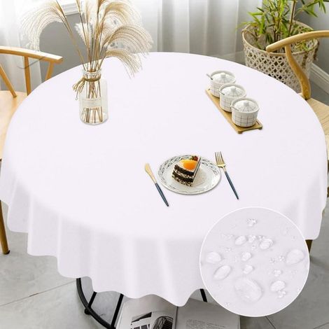 Runde Tischdecke 120cm Weiß, abwaschbar, wasserdicht, Polyester