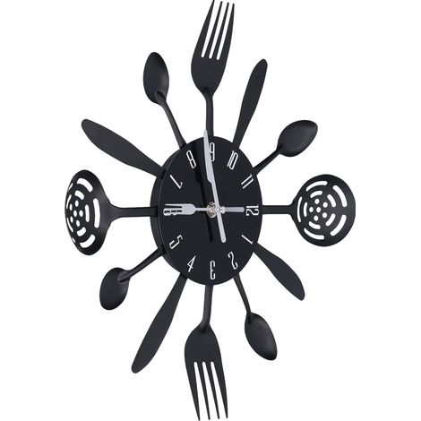 Horloge Murale Cuisine Moderne avec Cuillères et Fourchettes Amovibles - Décoration Maison