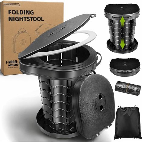 Toilette Portable Camping avec Couvercle, WC Portable avec Sac Poubelle, Toilettes Sèches, pour Le Camping, Les Barbecues, Les Voyages, la Pêche, la Plage et L'auto-Propulsion (1/5)