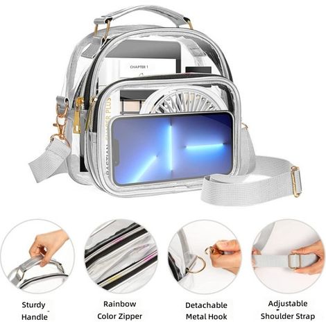 Sac bandoulière transparent en PVC pour femme, grande capacité à porter travers du corps ou la main. (1/4)