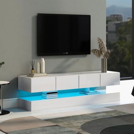 Meuble TV - NEXU - jusqu'à 55" - 2 portes, 4 tiroirs - Éclairage LED Bluetooth (1/5)