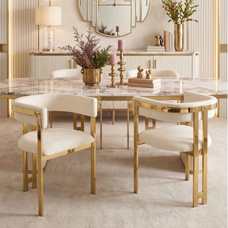Lot de 2 chaises de salle à manger en chenille beige et or, style moderne (1/5)