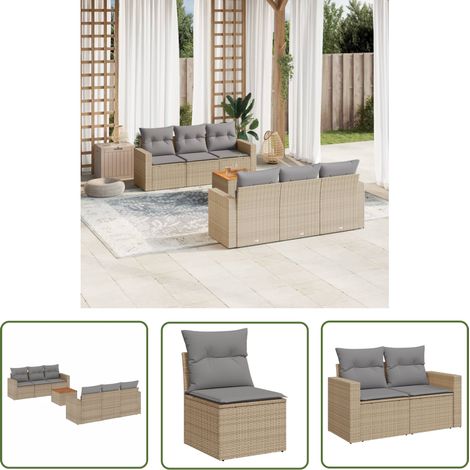 The Living Store 7-tlg. Garten-Sofagarnitur mit Kissen Beige Poly Rattan - Gartenmöbel Set - Outdoor Möbel - Rattan Gartenmöbel - Lounge Set - Esstisch Set (1/5)